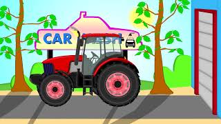 ☼ Traktor and Car Wash  Bazylland  Red Tractor and Colorful Animation For Children [upl. by Mialliw861]