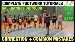 BACKHAND FRONT COURT FOOTWORK MOVEMENT badminton badmintontutorials badmintonfootwork [upl. by Ahseikram]