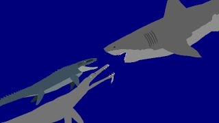 megalodon vs Mosasaurus and Pliosaurus funkei big size [upl. by Wylde]