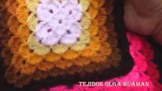 Cuadrado a crochet abanicos en relieve para colchas y cojines paso a paso [upl. by Elmaleh931]