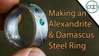 Making a Damascus Steel and Alexandrite Wedding Ring [upl. by Yllehs]