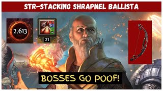 STRStacking Shrapnel Ballista Hierophant  20 Totems Deleting Bosses Full 316 Build Guide [upl. by Nesto]