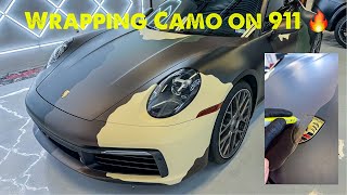 Dolph Camo Wrap on the Porsche 911 🔥  Car Wrapping With Knifeless [upl. by Clevie412]