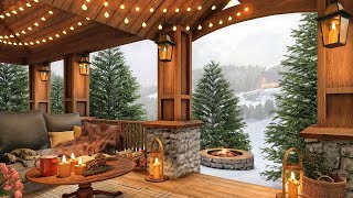 Winter Cozy Porch in Snow Falling Ambience with Crackling Campfire Snowfall and Relaxing Vibes [upl. by Guthrie585]