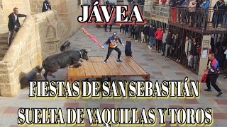 4K JÁVEA  FIESTA DE SAN SEBASTIÁN  SUELTA DE VAQUILLAS Y TORO jávea toros torospopulares [upl. by Hennie]