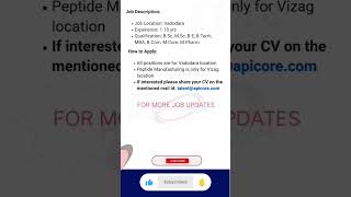 APICORE PHARMA WALKIN UPDATE dailyjobupdatesnews vizagjobs newjobopenings fresherjobs job [upl. by Nadine]