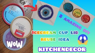 Diy icecream cup lid reuse ideas fridgemagnets kitchendecor trending viralvideo bestoutowaste [upl. by Ardnuasal]