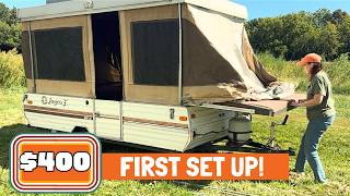 400 Pop Up Camper First Time Set Up 1985 Jayco [upl. by Anilrahc362]