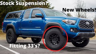 Fitting 33’s on stock Tacoma suspension Kenda Klever RT tires Raceline wheels [upl. by Fachan823]