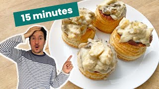 Bouchées à la reine en 15 minutes chrono  Recette express au poulet et aux champignons [upl. by Drooff294]