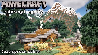 Minecraft Relaxing Longplay  Building a Cozy Spruce Starter Cabin No Commentary 117 [upl. by Adnirolc]