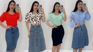 BLUSAS E SAIAS JEANS ✅ MODA FEMININA LINDÍSSIMA ✅ [upl. by Foskett]