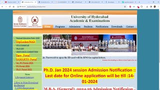 University of Hyderabad PhD Admissions January 2024 session Notification is Out 📢 Complete Details✅ [upl. by Arawaj955]