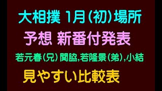 大相撲、1月初場所、予想 新番付発表、若元春兄、関脇、若隆景弟、小結、見やすい比較表、20241129 [upl. by Ahsrats]