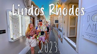 Lindos Rhodes  evening walking tour in 4k through lindos Rodos Greece [upl. by Asreht]