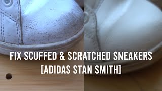 How to Remove Scuffs and Scratches from Leather Sneakers Stan Smith [upl. by Ennairek696]