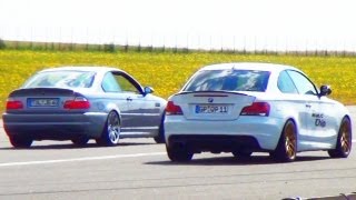 BMW M3 E46 vs BMW 135i Coupe Drag Race Beschleunigungsrennen Acceleration 14 Meile [upl. by Nohpets]