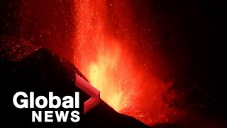 La Palma volcano Lava ash continue to spew after crater collapses [upl. by Teahan]