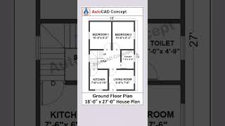 Building floor plan design  18x27 House Plan  2bhk house plan autocad housedesign 2d home [upl. by Yenots]