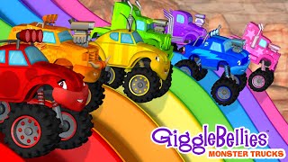 Monster Trucks Color Racing  Learn Colors Obstacle Race  GiggleBellies [upl. by Asfah664]