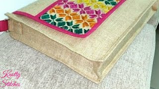 How to make Jute HandbagSling bag at home step by step tutorial in Hindi [upl. by Namrac]