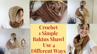 Crochet Simple Baktus Shawl Use 4 Different Ways  Crochet Simple Shawl [upl. by Zales959]