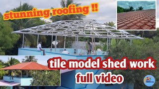 Tile model shed work  Kerala tile model metal roofing  roofing like tiles  galaxy fabrication [upl. by Siulegroj]