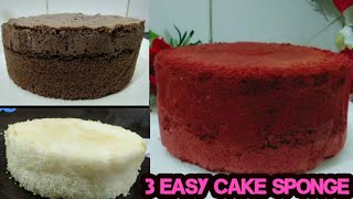 3 easy basic cake sponge recipe  chocolate vanillared Velvet sponge cake  sponge cake for icing [upl. by Skilken]