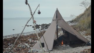 3 days solo bushcraft  canvas tent cooking on hot stone adjustable pot hanger [upl. by Weidman]