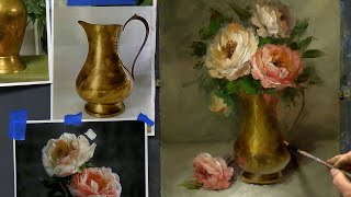 How to Paint Metal Peonies in Brass Step by Step Lesson [upl. by Fesoy421]