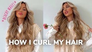 HOW I CURL MY HAIR W A CURLING WAND  Installing Glam Seamless ClipIn Extensionsbeachy waves [upl. by Tracey]