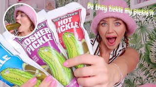 GIANT GHERKINS 👀 Taste testing the Van Holten’s Pickle In A Pouch 🥒 [upl. by Merla524]