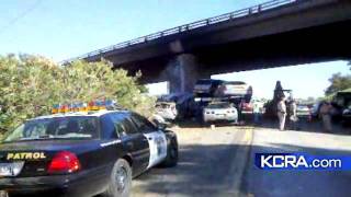 From The Field Auto Carrier Slams Into Median On Highway 99 [upl. by Cletis]