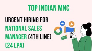 Urgent Hiring National Sales Manager 4th Line  Top Indian MNC  24 LPA  pharmamemberscom [upl. by Aihsenod]