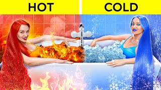 EXTREME HOT VS COLD CHALLENGE  Ice Queen VS Fire Girl Adopted Elements by 123GO CHALLENGE [upl. by Phenice]