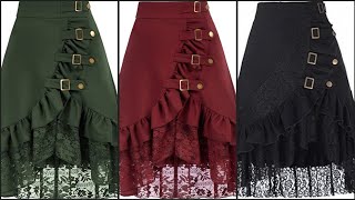 Charmian Womens Steampunk Victorian Gothic Lace Trim Ruffled High Low Skirt [upl. by Anyer]