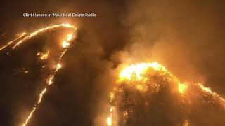 RAW Drone footage shows wildfires in popular Maui tourist town [upl. by Einnob]