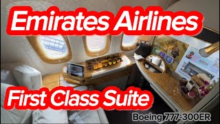 Emirates First Class Suite 1A ATHENS ATH  NEWARK EWR Boeing 777300ER full lie flat luxury seat [upl. by Naek628]