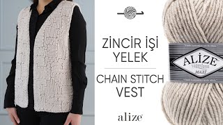 Alize Superlana Maxi Zincir İşi Yelek • Chain Stitch Vest • Жилет с воздушными петлями [upl. by Sixla34]