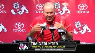 Fresno State Football Tim DeRuyter Weekly Press Conference 9516 [upl. by Neerahs537]