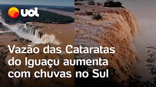 Chuvas no Sul Vazão das Cataratas do Iguaçu aumenta e passa de 8 milhões de litros veja vídeo [upl. by Lemmy]