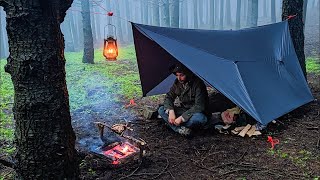 Solo Tarp Camping In Heavy Rain  ASMR Camping Videos [upl. by Ruberta]