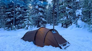 Hot Tent Camping In Heavy Snowfall [upl. by Tronna656]