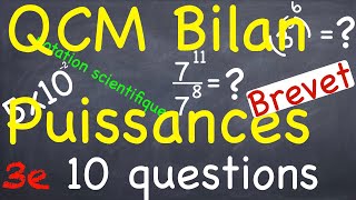 QCM BILAN PUISSANCES  10 questions  Niveau Brevet  Troisième [upl. by Linell]