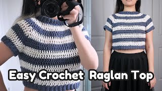 Easy Crochet Striped Raglan Crop Top  How to Tutorial [upl. by Oivaf]