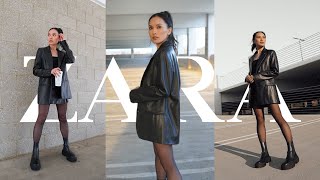 ZARA TRYON HAUL  chunky boots puffer jacket leather blazer [upl. by Yahc]