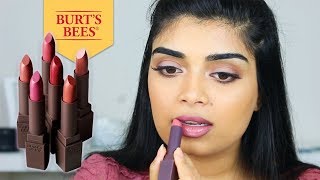 NEW BURTS BEES GLOSSY LIPSTICK SWATCHES CRUELTY FREE MAKEUP  MEDIUM INDIAN SKIN TONES [upl. by Nylecsoj]