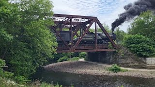 Steamtown Special crossing Lackawanna River Olyphant PA 16 June 24 steamlocomotive steamtown [upl. by Donald]