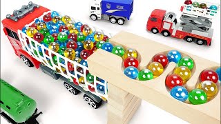 Marble Run ASMR Race ☆ HABA Slope amp Dump Truck Forklift Excavator Ambulance Garbage Truck Tractors [upl. by Winter]