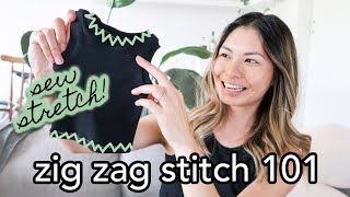 How to use ZIG ZAG Stitch for STRETCH fabrics Hems amp Finishing Raw Seams  Sewing for Beginners [upl. by Ecirtram]